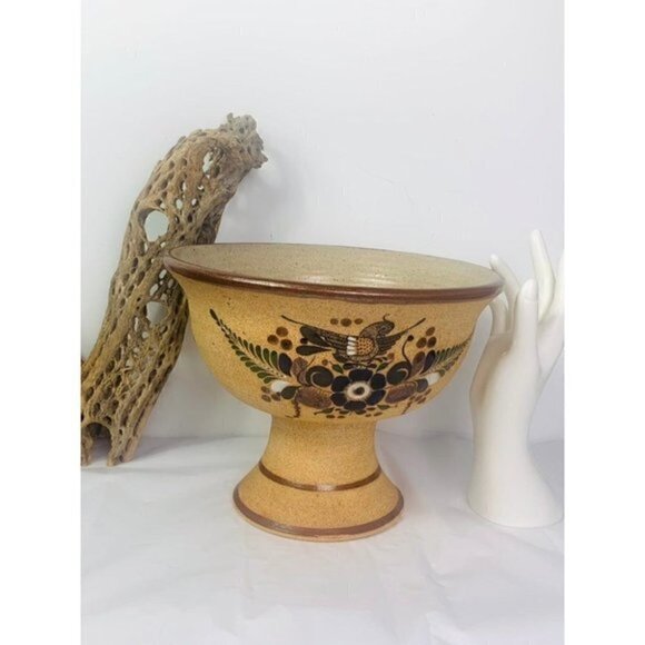 NETZI Mexico Sandstone Pottery Pedestal Bowl 10" - Picture 2 of 12